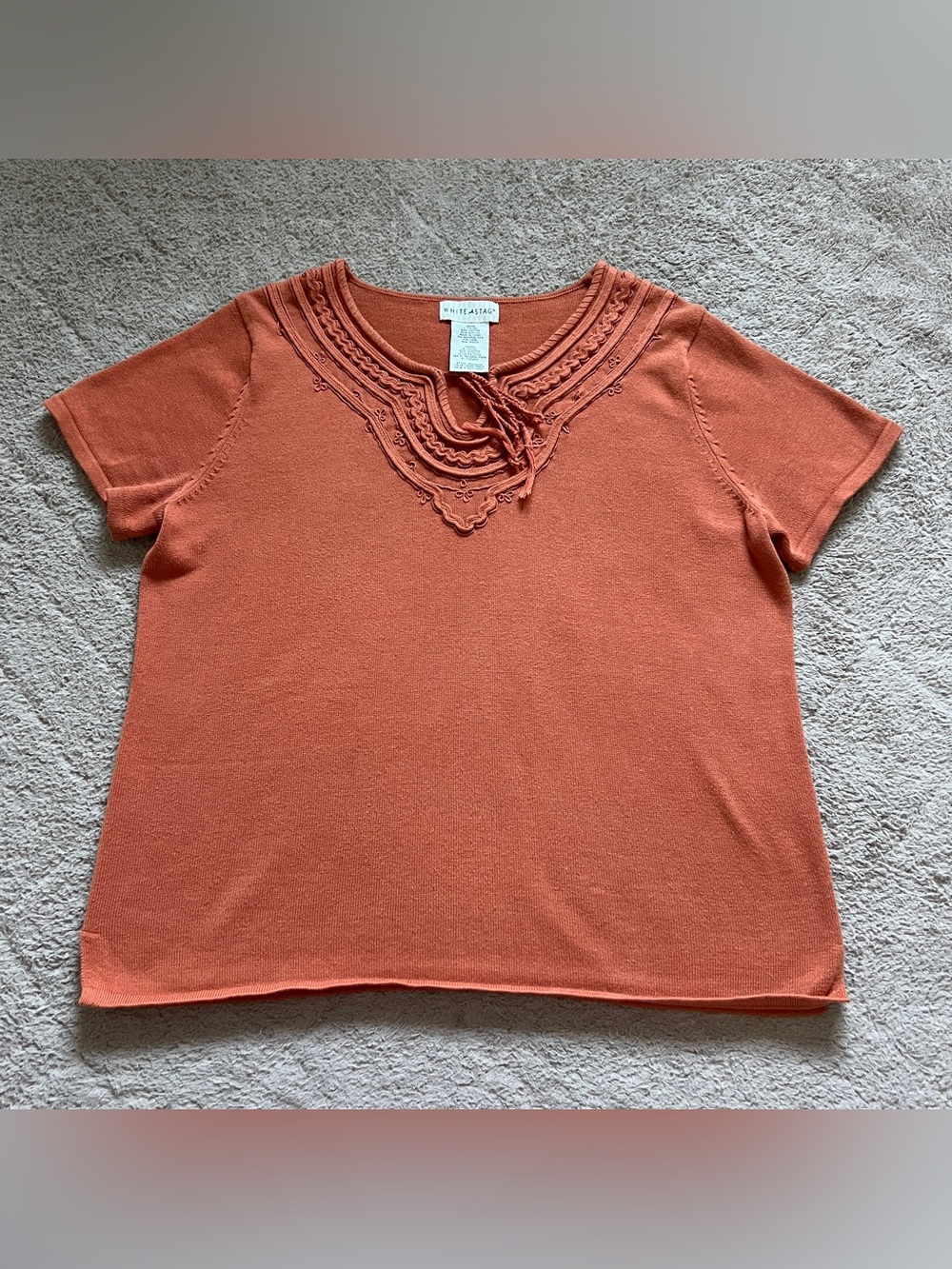 Vtg White Stag Embroidered Top Cottage Preppy Minimalist Old Money Capsule Sz L